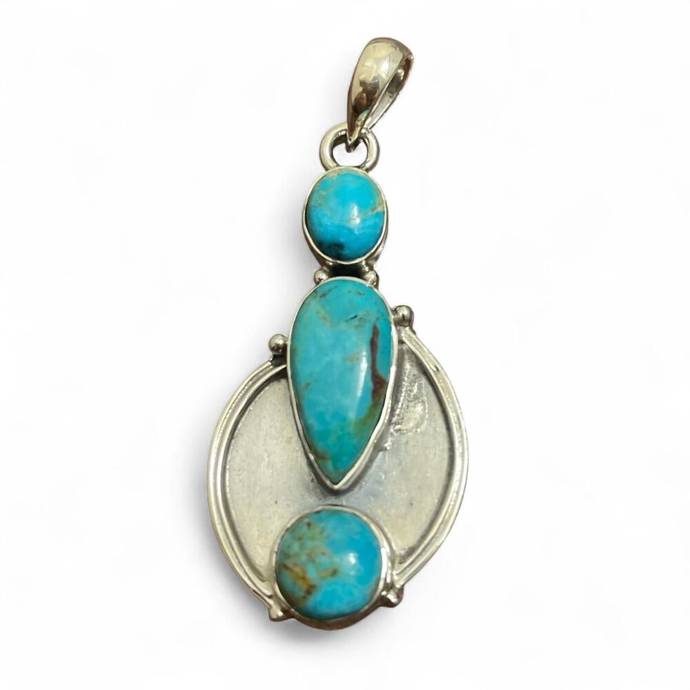 Genuine Turquoise Statement Pendant – 925 Sterling Silver